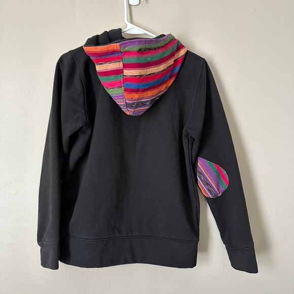 Unisex Ethnic Hooded Nepal Jacket Ethnic Jacket Zip Front Black SMALL - Picture 6 of 10